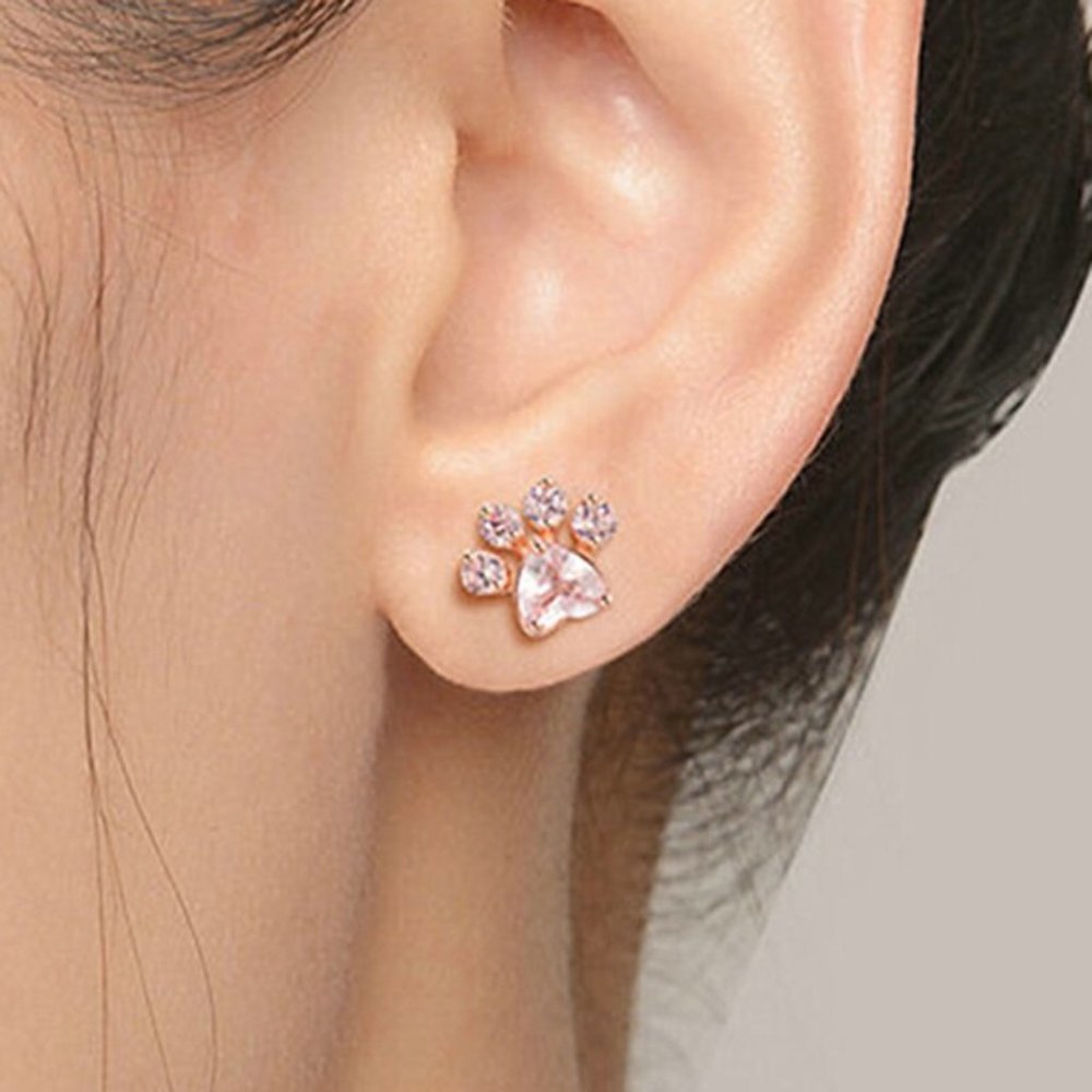Rose Gold Dog Paw Set Necklace Ring Earrings - Picture 4 of 9